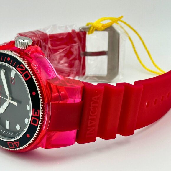 BRAND NEW Invicta Pro Diver 51mm Black Dial Transparent Watch Red Poly Strap - Picture 5 of 8